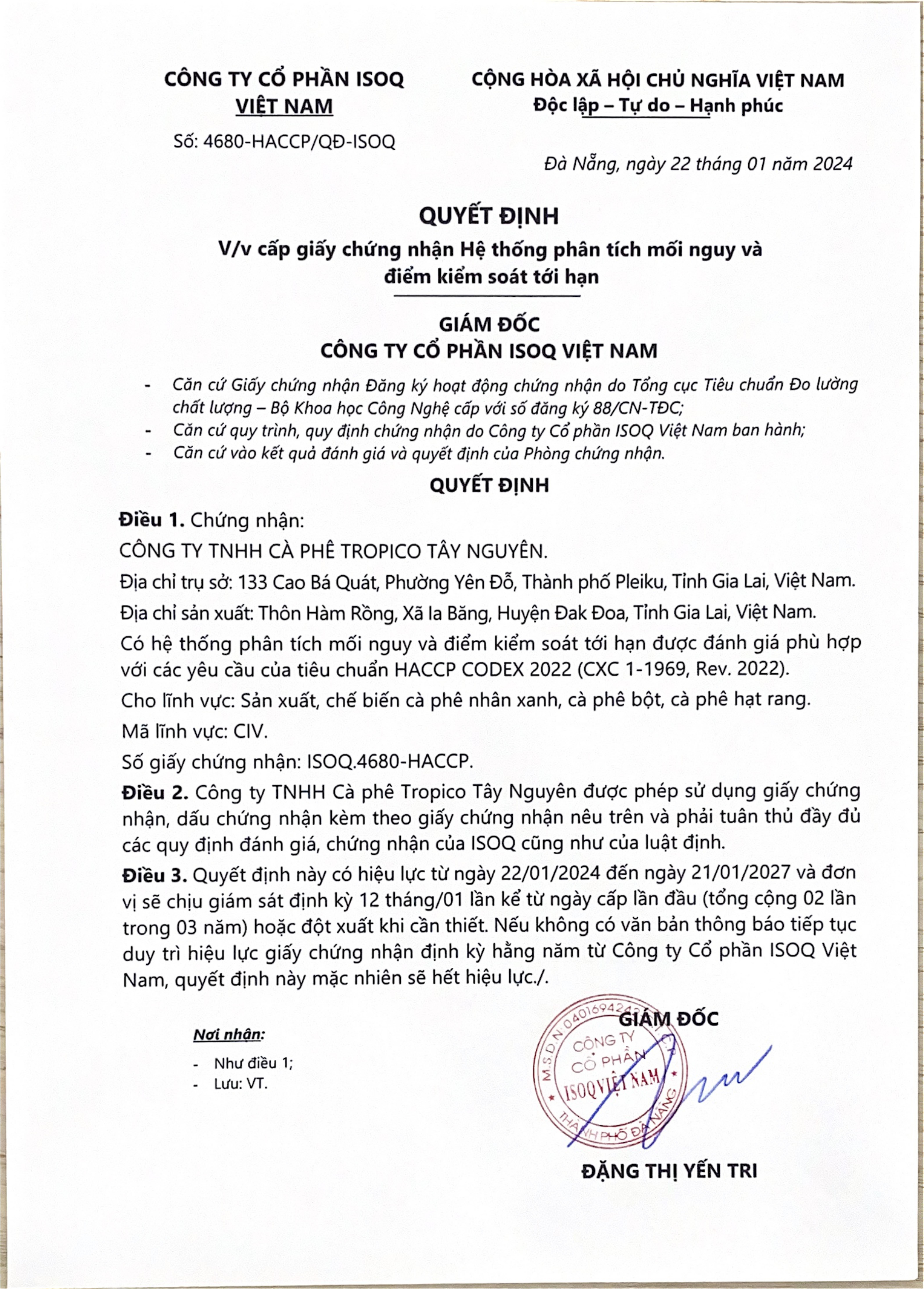 chứng chỉ của chúng tôi